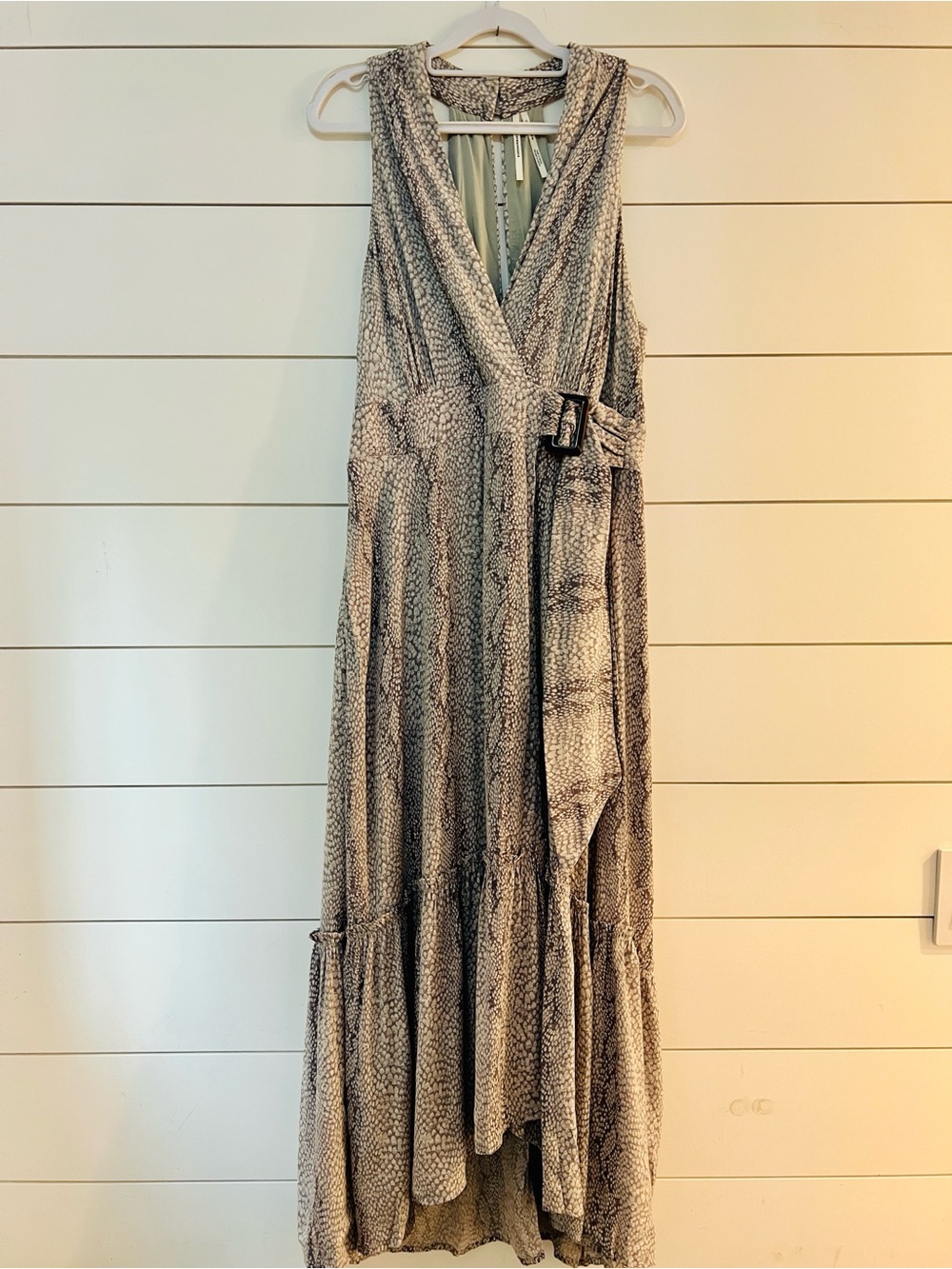 Anthropologie Sleeveless V-Neck Maxi Dress in Stone Gray/Pale Lavender